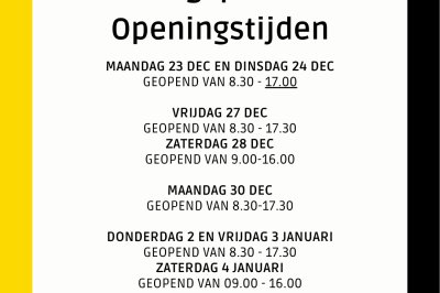Aangepaste openingstijden Kerstvakantie