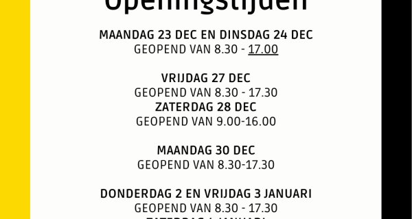 Aangepaste openingstijden Kerstvakantie
