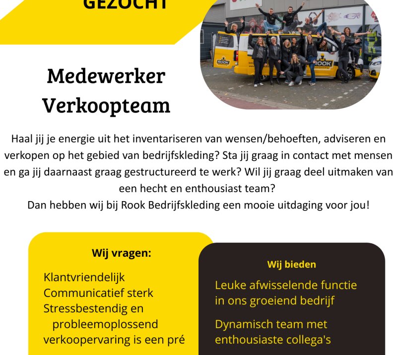Vacature medewerker Verkoopteam